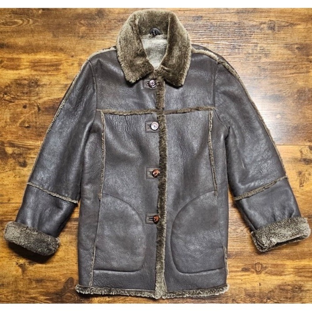 UA Utex Design Full Brown Genuine Leather/Shearling Coat Size Medium